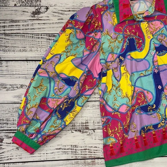 New York & Company Vibrant Multicolor Puff Sleeves Blouse Sz. L - Picture 7 of 8